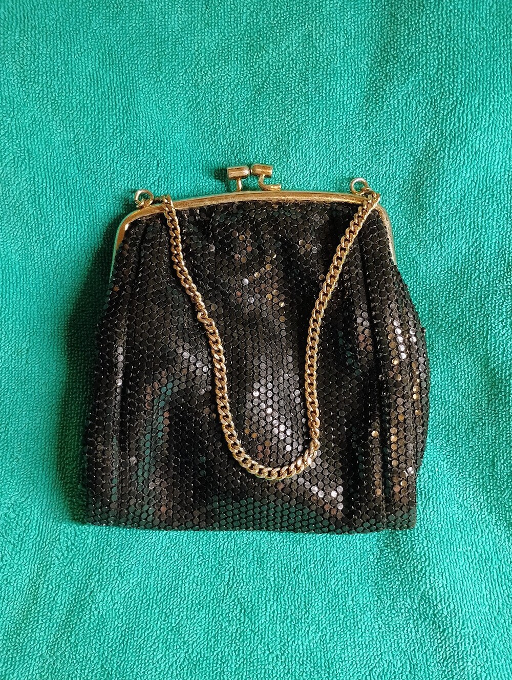 Sequin Mesh Chain-Handle Evening Bag - Black Whiting & Davis